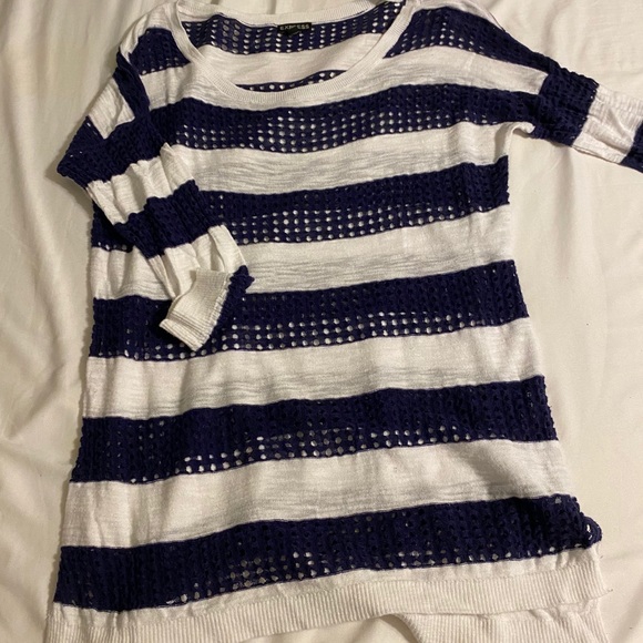 Express Royal Blue and White Striped Tunic Sweater - Picture 2 of 3